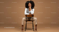 Stylish Woman Sitting on Chair with Thoughtful Expression