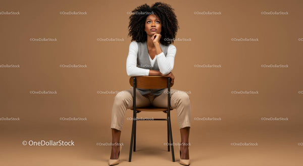 Stylish Woman Sitting on Chair with Thoughtful Expression