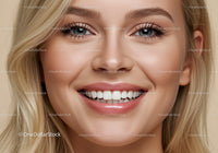 Close Up of Smiling Woman with Bright Blue Eyes