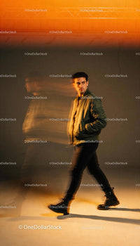 Man walking confidently with motion blur effect