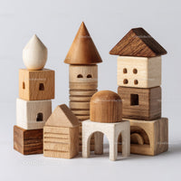 Set of Colorful Wooden Blocks and Shapes for Children's Play