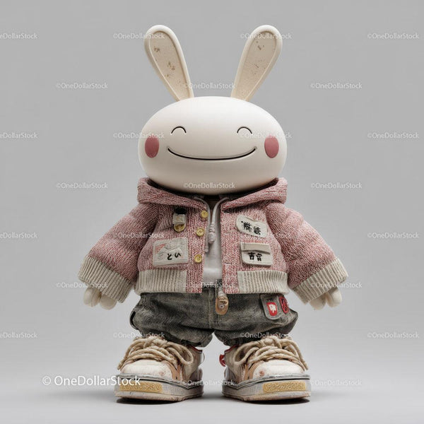Smiling Bunny Figure in Casual Outfit