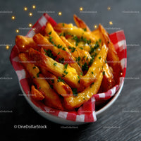 Plate of Crispy Loaded Fries with Cheese and Parsley Garnish