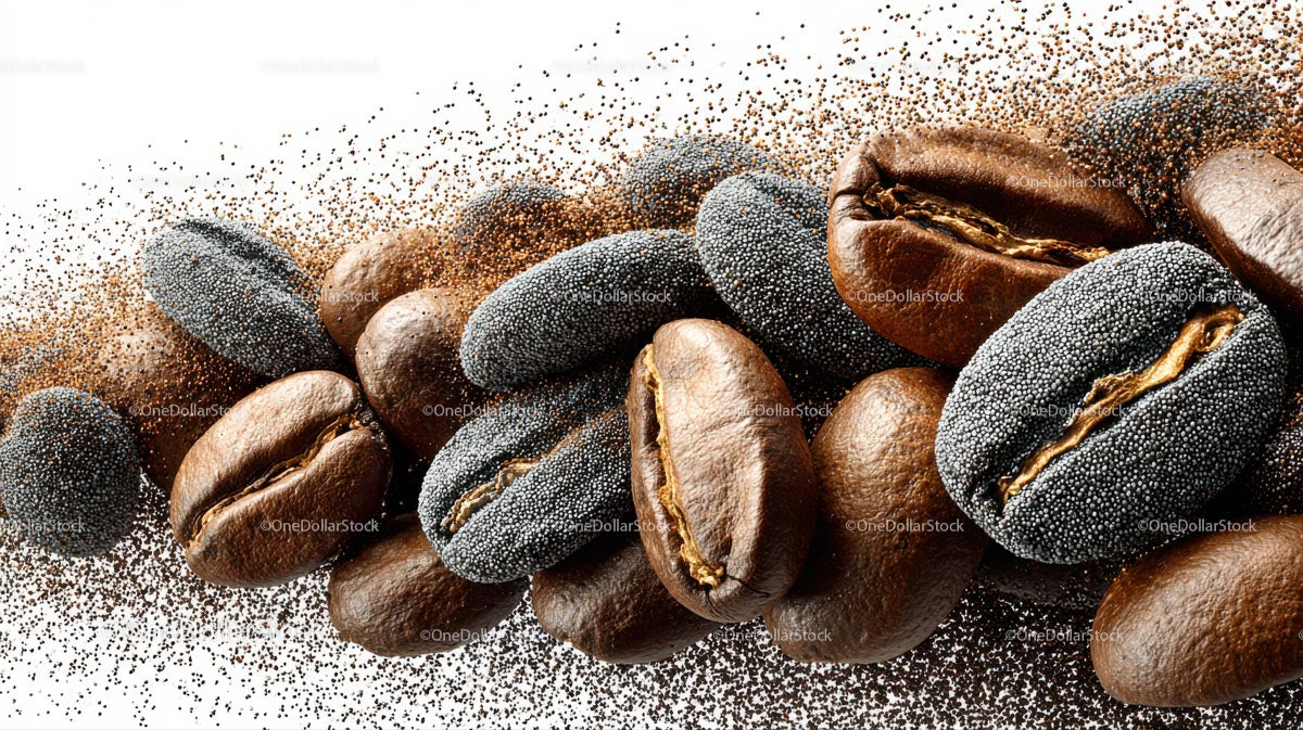 Flying Coffee Beans in Motion on a Dark Background