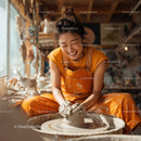 Joyful Woman Creating Handmade Pottery in Artistic Studio
