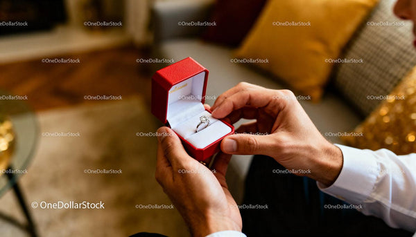 Man Holding Engagement Ring in Elegant Red Box