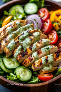 Grilled Chicken with Fresh Vegetable Salad and Herb Dressing