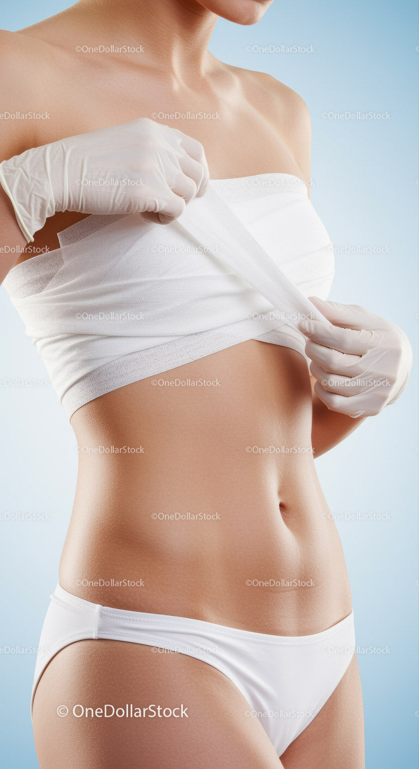 Woman Applying Bandage on Shoulder for Medical Care