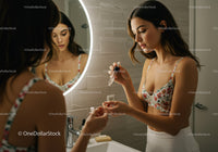 Young Woman Applying Skincare in Modern Bathroom
