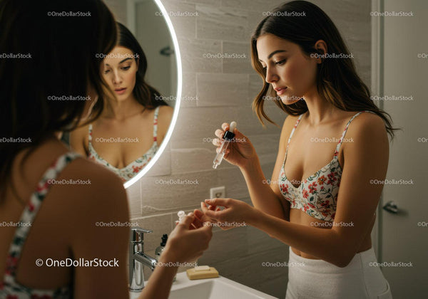 Young Woman Applying Skincare in Modern Bathroom