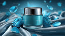 Luxury Blue Cosmetic Jar Surrounded by Elegant Floral Accents