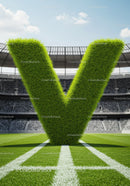 Giant Green Grass Letter V on Sports Stadium Field