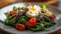 Fresh Chicken Salad with Cherry Tomatoes and Boiled Egg