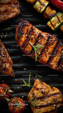 Grilled Chicken and Vegetable Skewers with Herbs on Grill