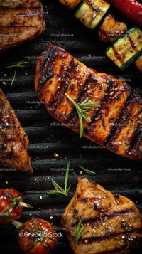 Grilled Chicken and Vegetable Skewers with Herbs on Grill