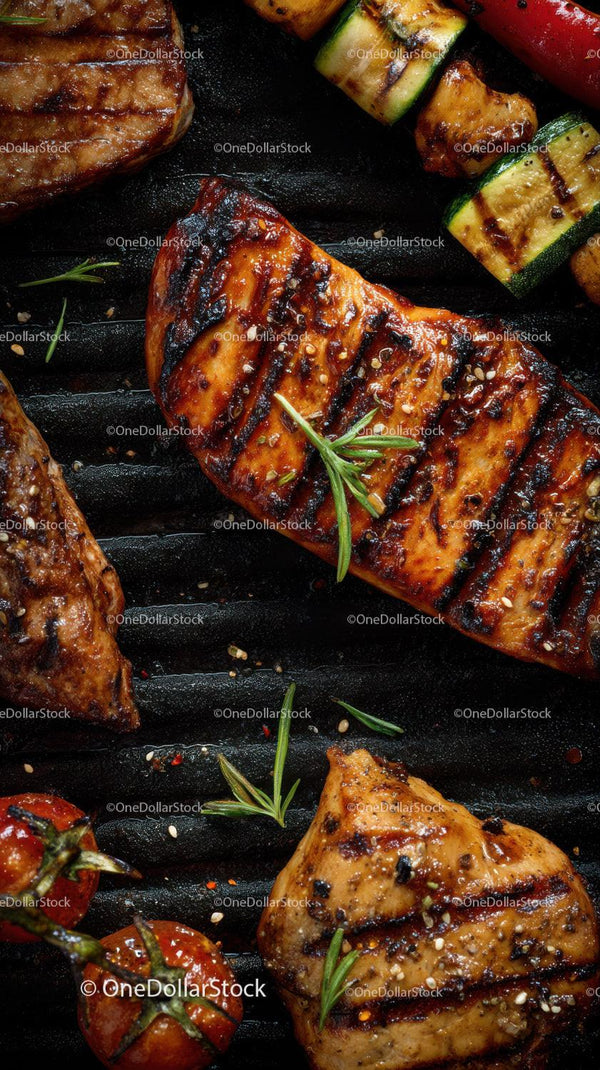 Grilled Chicken and Vegetable Skewers with Herbs on Grill