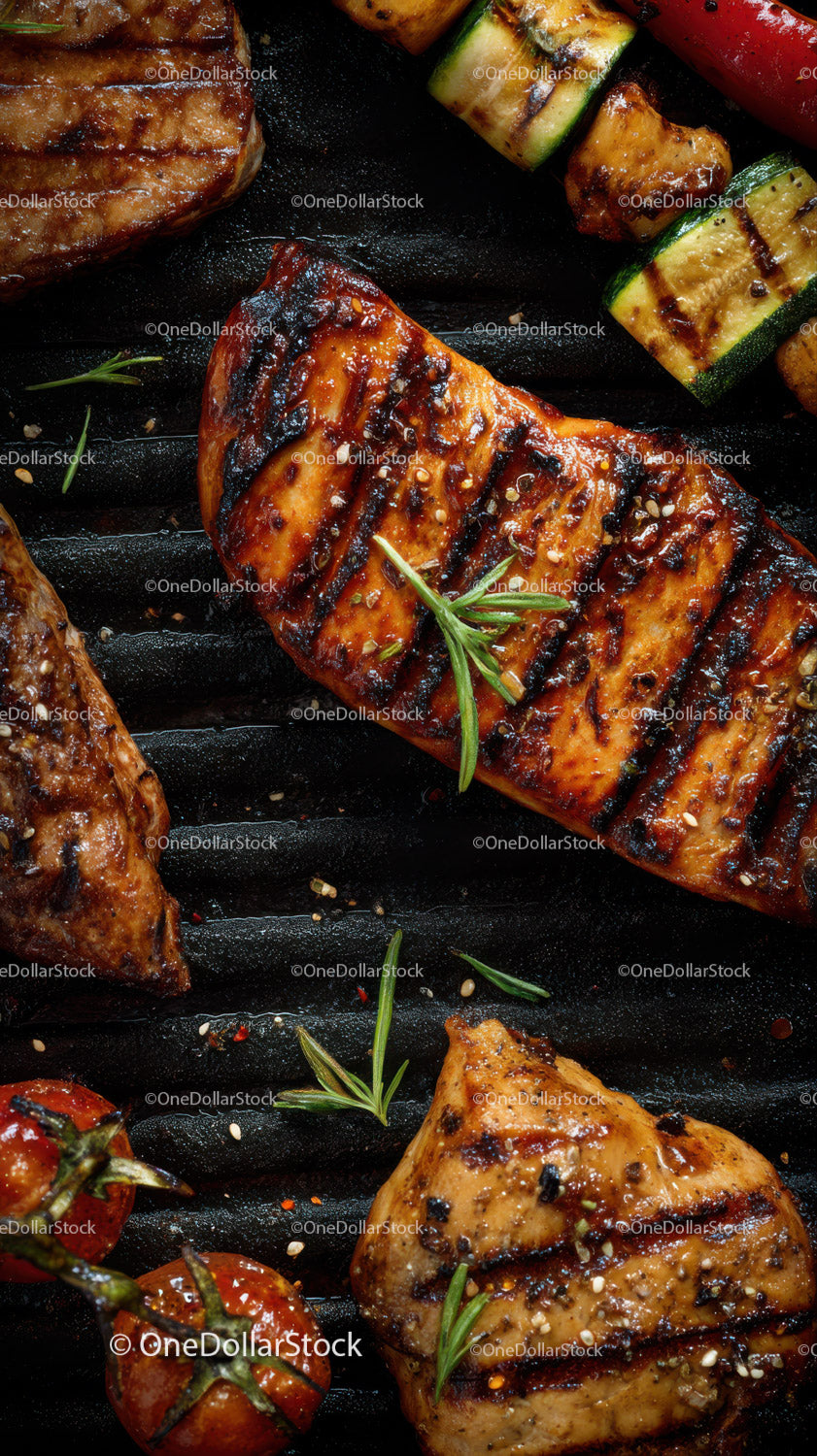 Grilled Chicken and Vegetable Skewers with Herbs on Grill
