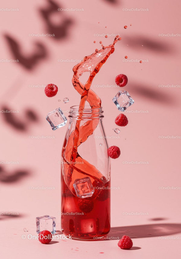 Refreshing Raspberry Drink Splash with Ice Cubes