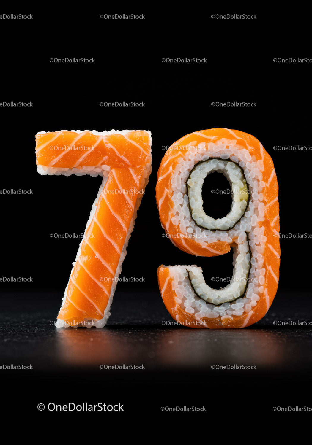 Number 79 Crafted from Fresh Salmon Sushi Rolls