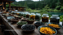 Herbal Collection of Dried Herbs and Flowers on Rustic Wooden Table