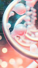 Colorful Molecular Structure with Pink and Blue Bubbles