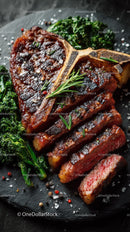Grilled Beef Ribs with Fresh Green Herbs on Plate