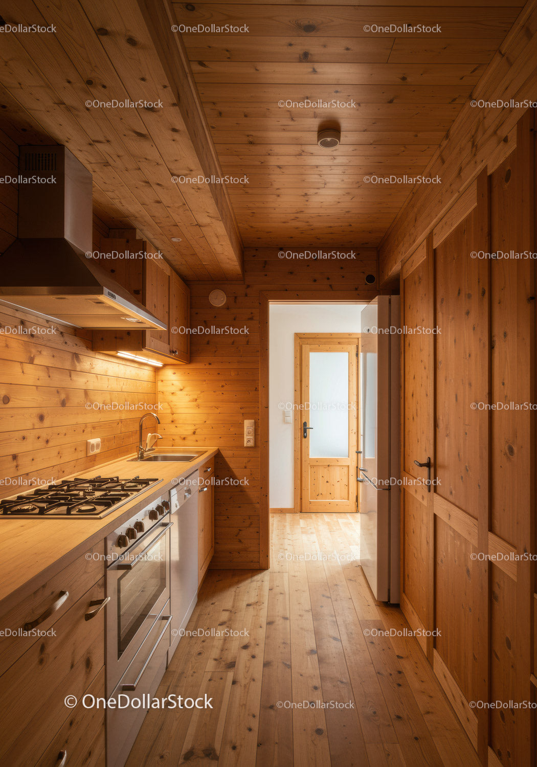Cozy Wooden Kitchen with Modern Appliances and Warm Atmosphere