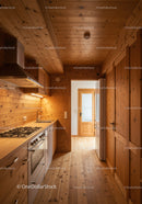 Cozy Wooden Kitchen with Modern Appliances and Warm Atmosphere