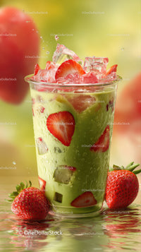 Refreshing Fruit Cocktail with Strawberries and Kiwi in Cold Glass