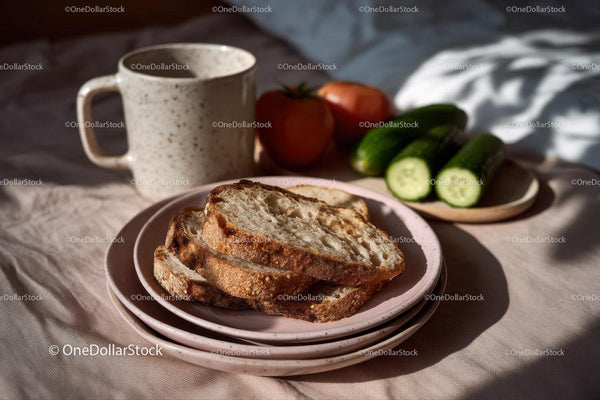 Rustic Sliced Bread with Fresh Tomatoes and Cucumber in Cozy Setting