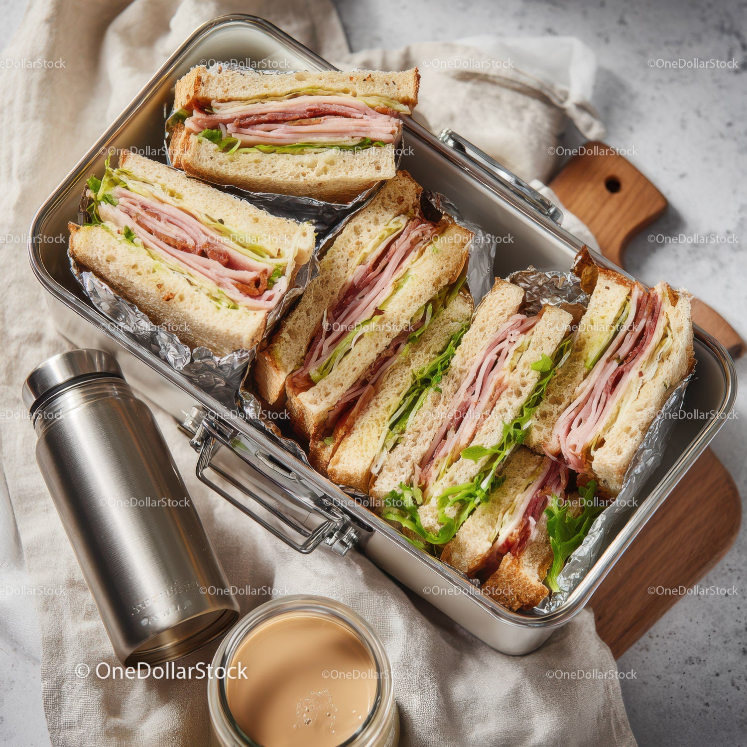 Classic Ham and Lettuce Club Sandwich on White Bread