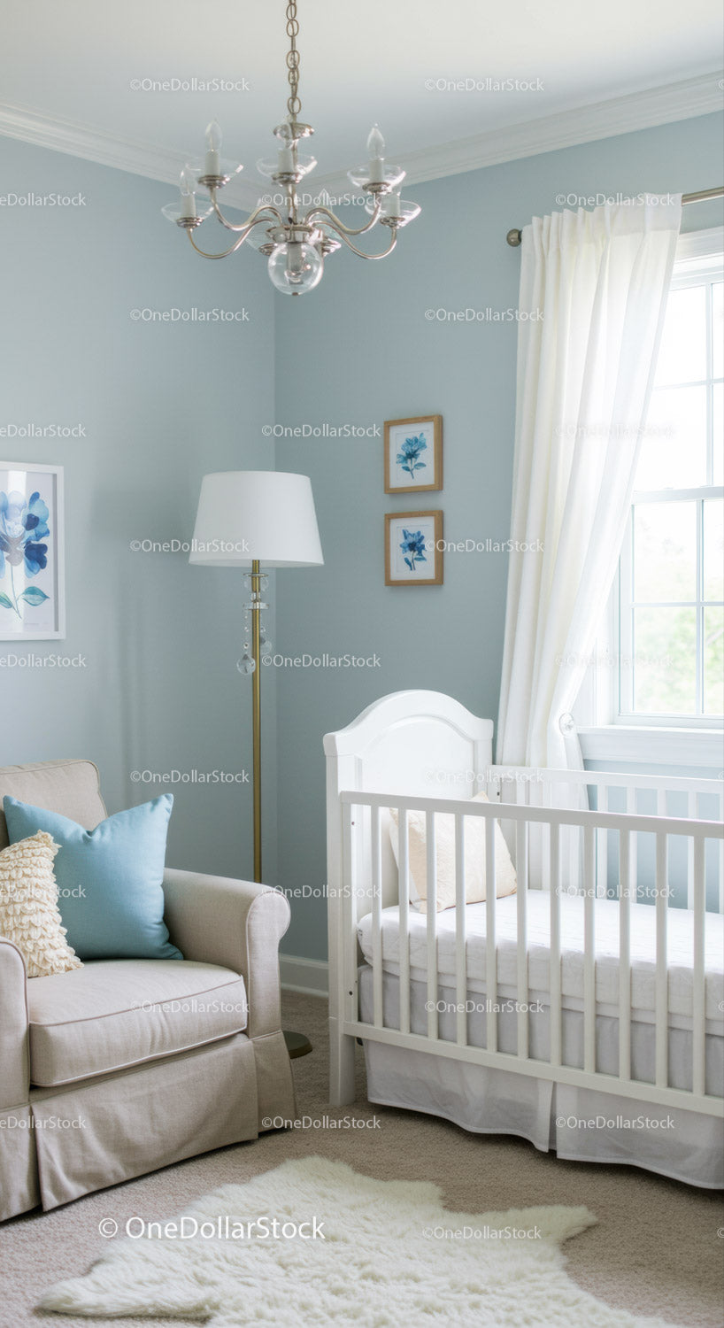 Elegant Nursery with White Crib and Soft Decor in Bright Home Interior