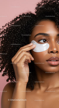 Elegant Woman with Curly Hair Applying Facial Sheet Mask