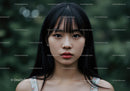 Portrait of a Young Woman with Black Hair in a Natural Green Setting