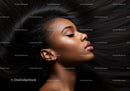 Serene profile of woman with flowing dark hair