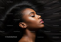 Serene profile of woman with flowing dark hair