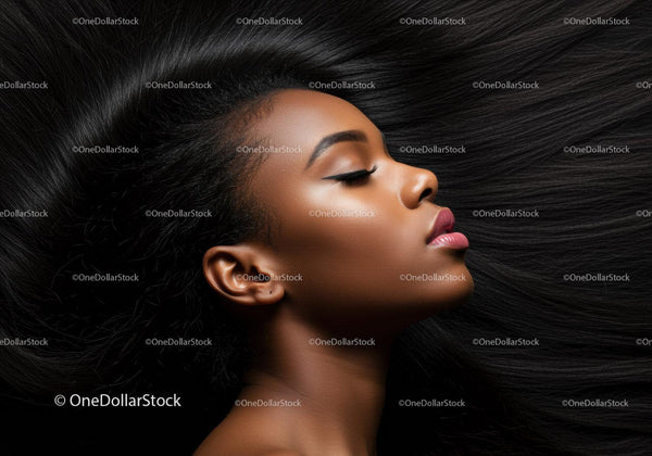 Serene profile of woman with flowing dark hair