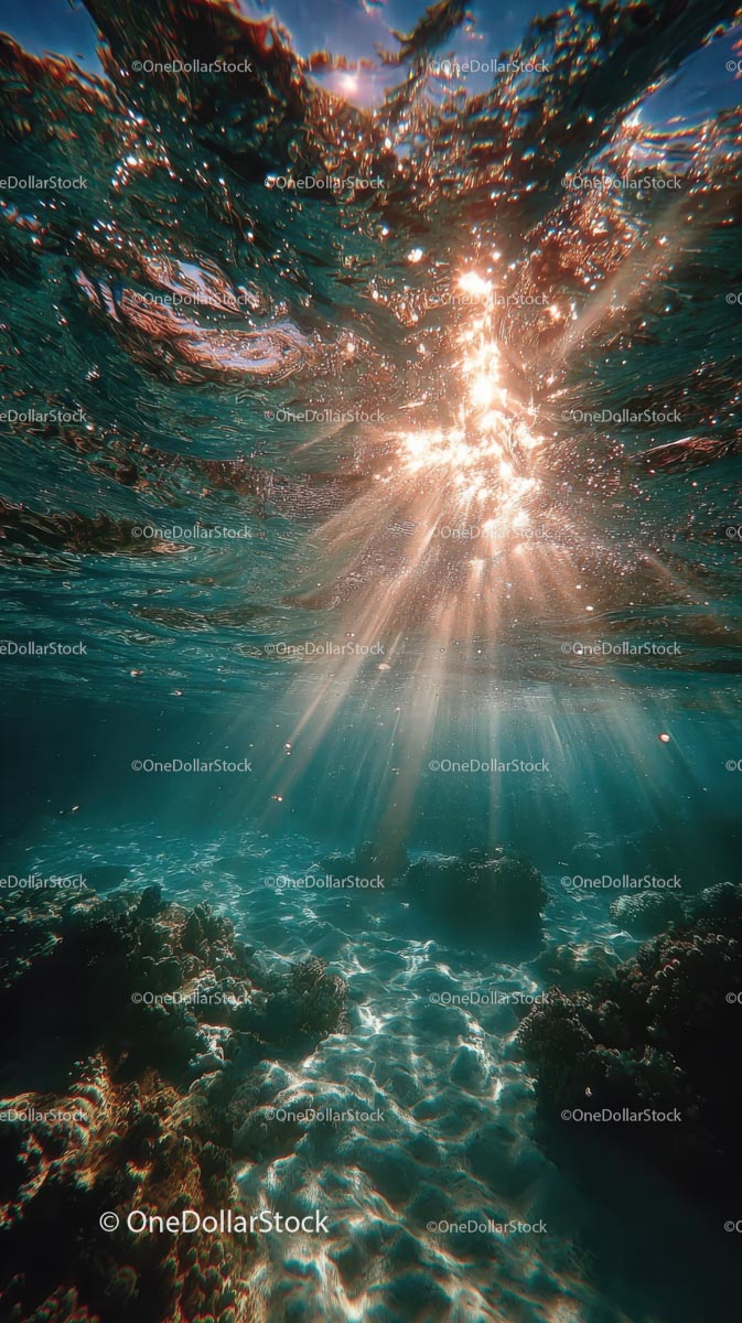 Enchanting Underwater Scene with Sunlight and Bubbles