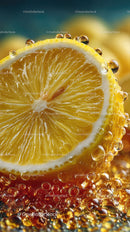 Fresh Lemon Slice with Bubbles and Vibrant Colors