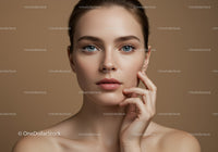Elegant Beauty Portrait of a Woman with Clear Blue Eyes