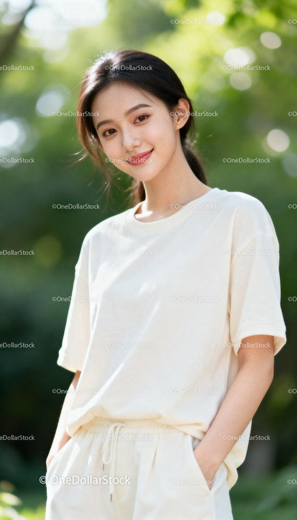 Young woman smiling gently in natural outdoor light