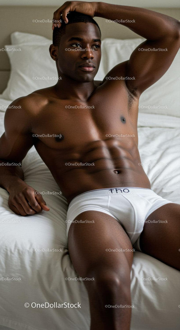 Relaxed man lying on bed in white underwear