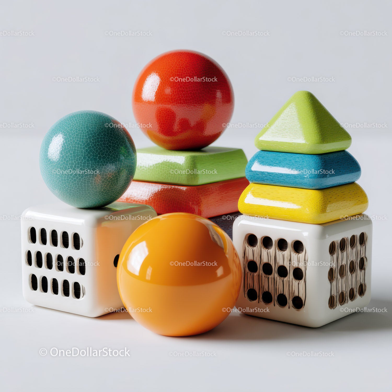 Set of Wooden Geometric Blocks for Kids Playroom and Learning