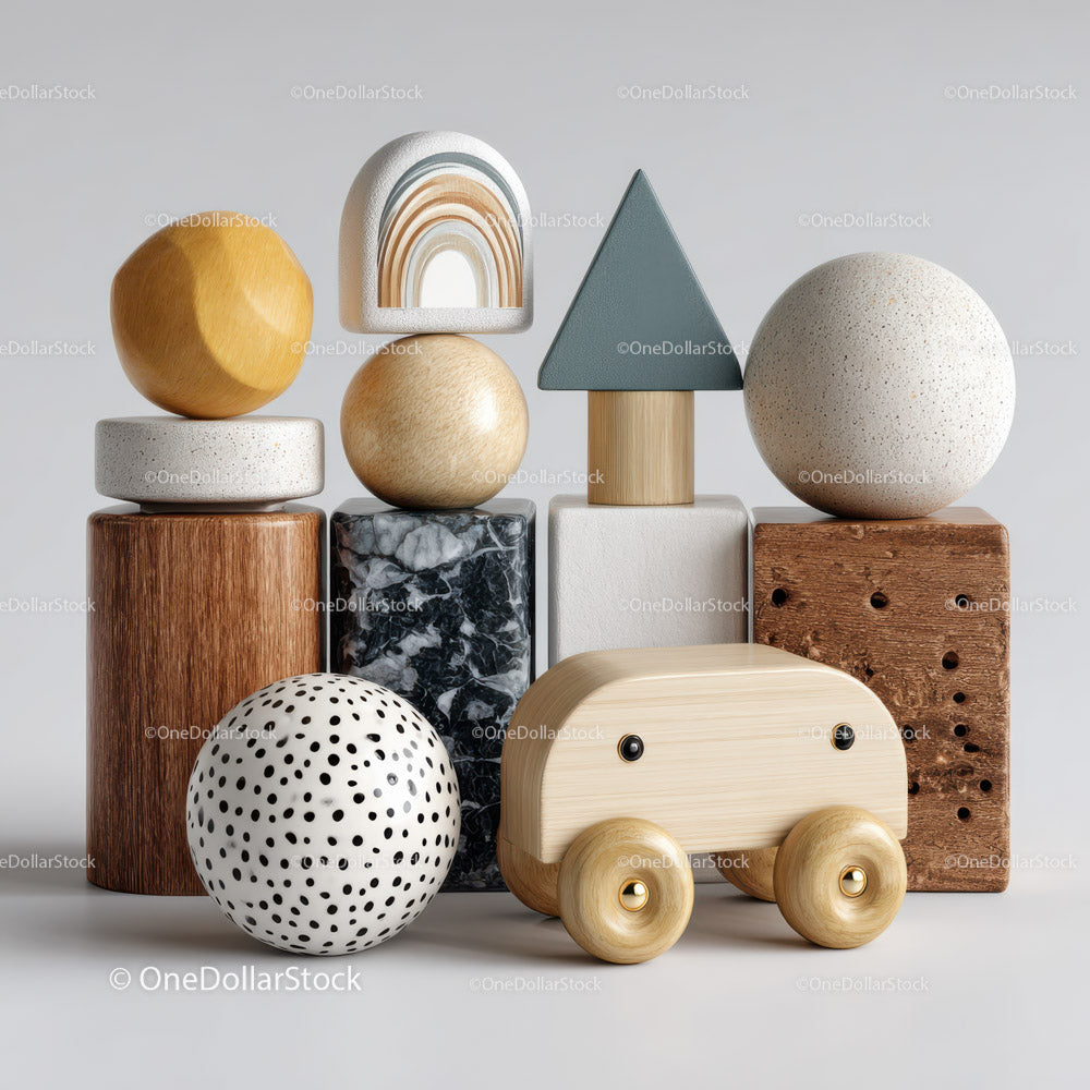 Colorful Wooden Blocks and Spheres Decor in Neutral Tones