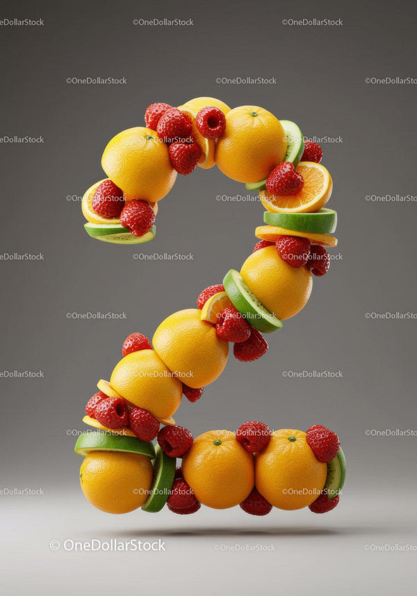 Fresh fruit number two made of vibrant citrus and berries