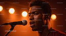 Dynamic Male Singer Performing Under Vibrant Stage Lights