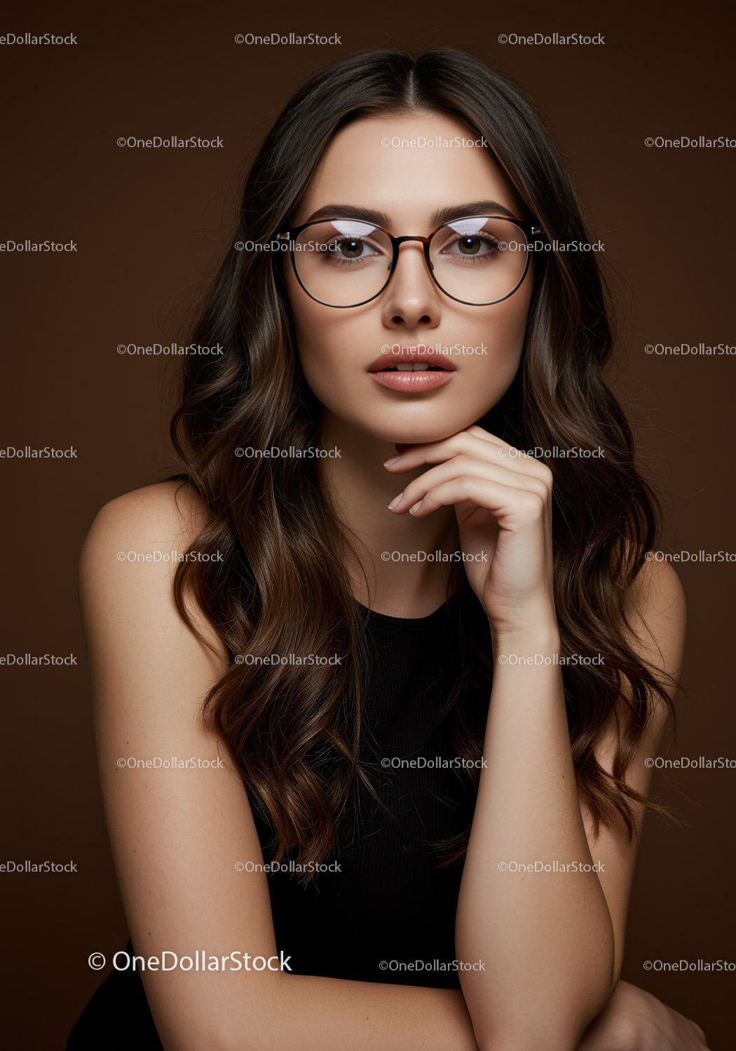 Elegant Woman in Glasses Portrait with Soft Lighting and Natural Makeup
