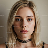 Portrait of a Young Woman with Blonde Hair and Green Eyes