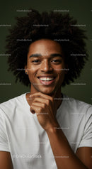 Smiling Young Man with Curly Hair in Casual Clothing