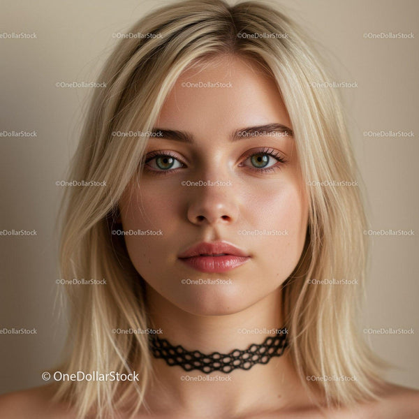 Close-up of a Young Woman with Blonde Hair and Green Eyes